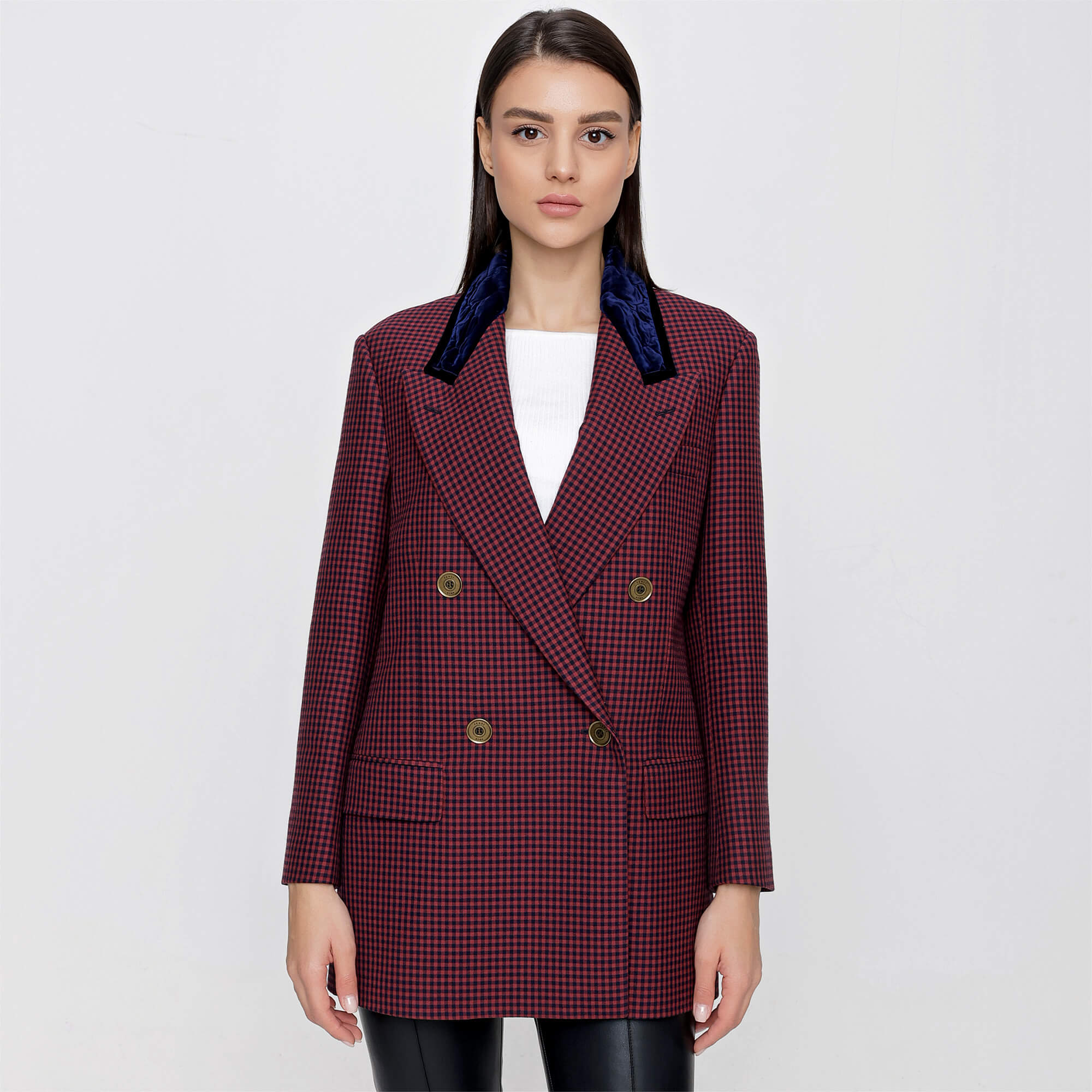 Fendi - Red Wool Gingham Check Jacket and A Line Midi Skirt Suit